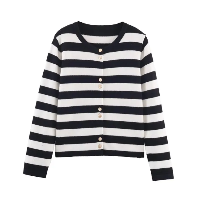 Black And White Striped Knitted Cardigan For Women - Shop at LoveMi
