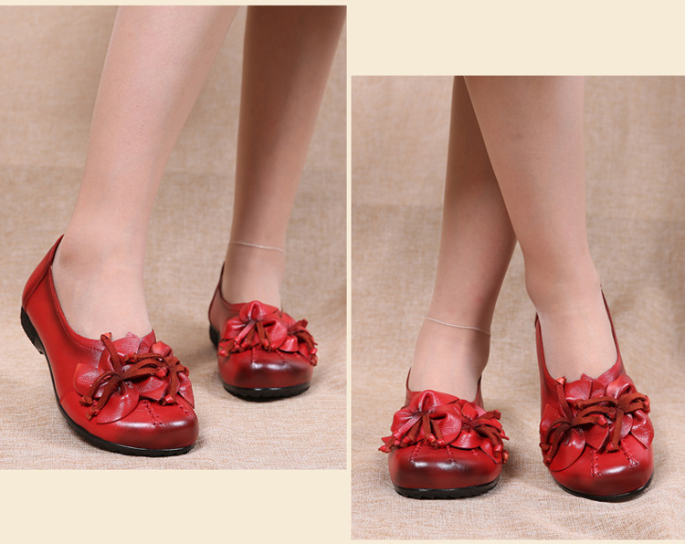 Title 4, Womens Flat-Heeled Cowhide Flower Shoes, Soft-...