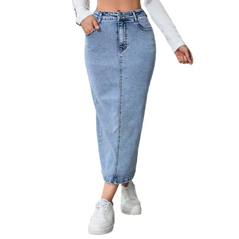 Womens Solid-Color High-Waist Plus-Size Split Pencil Skirt