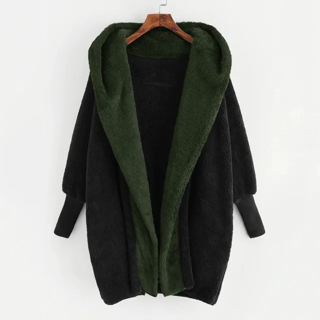 Foreign Trade Women's Clothing Color Double sided Velvet Hooded Loose Cardigan Coat Black - Shop at LoveMi