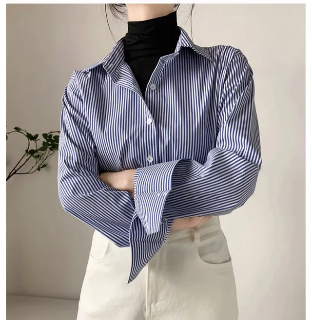 Blue Professional Striped Shirt For Women Blue Stripes - Shop at LoveMi