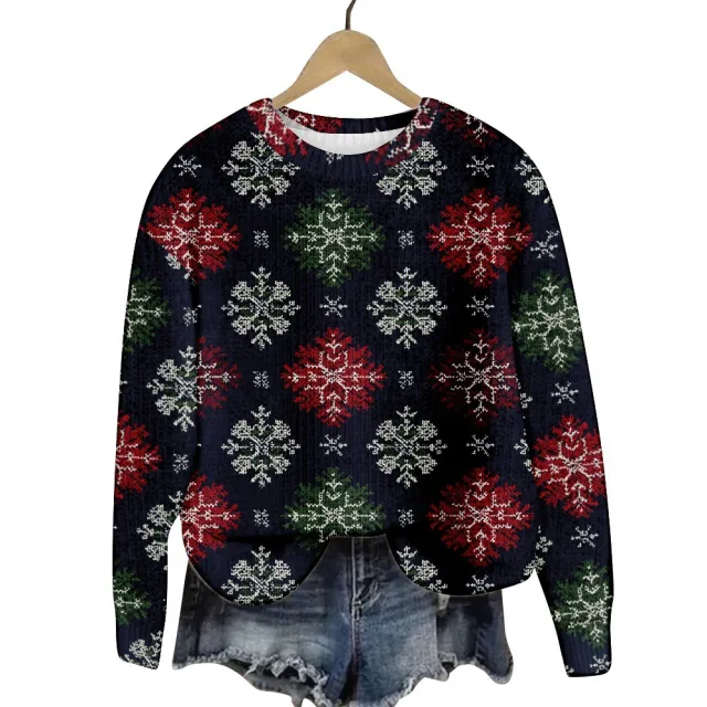 Christmas Cat Hat Snowflake Print Women's Round Neck Sweatshirt Sh1001208207 - Shop at LoveMi