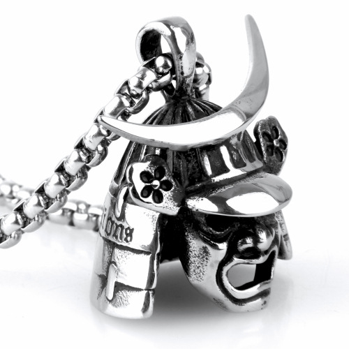 Stainless Steel Men's Ornament Retro Titanium Steel Samurai Helmet Pendant Necklace