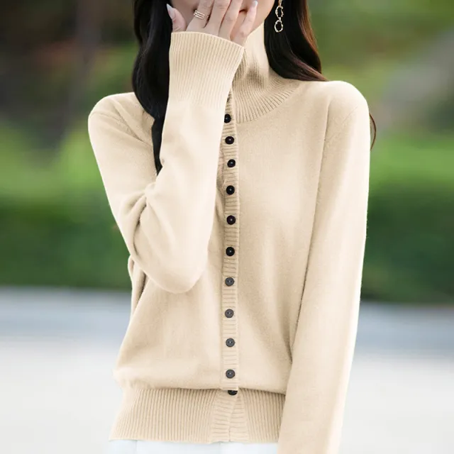 Women's Korean style Loose Knitted Long Sleeves Sweater Coat Apricot - Shop at LoveMi