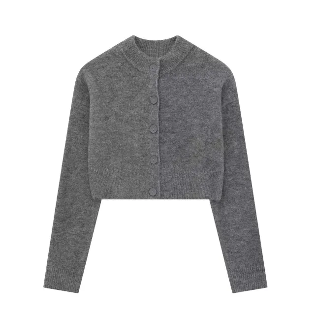 Women's Fashion Temperament Decorated Row Button Knitted Cardigan Coat Sweater Grey - Shop at LoveMi