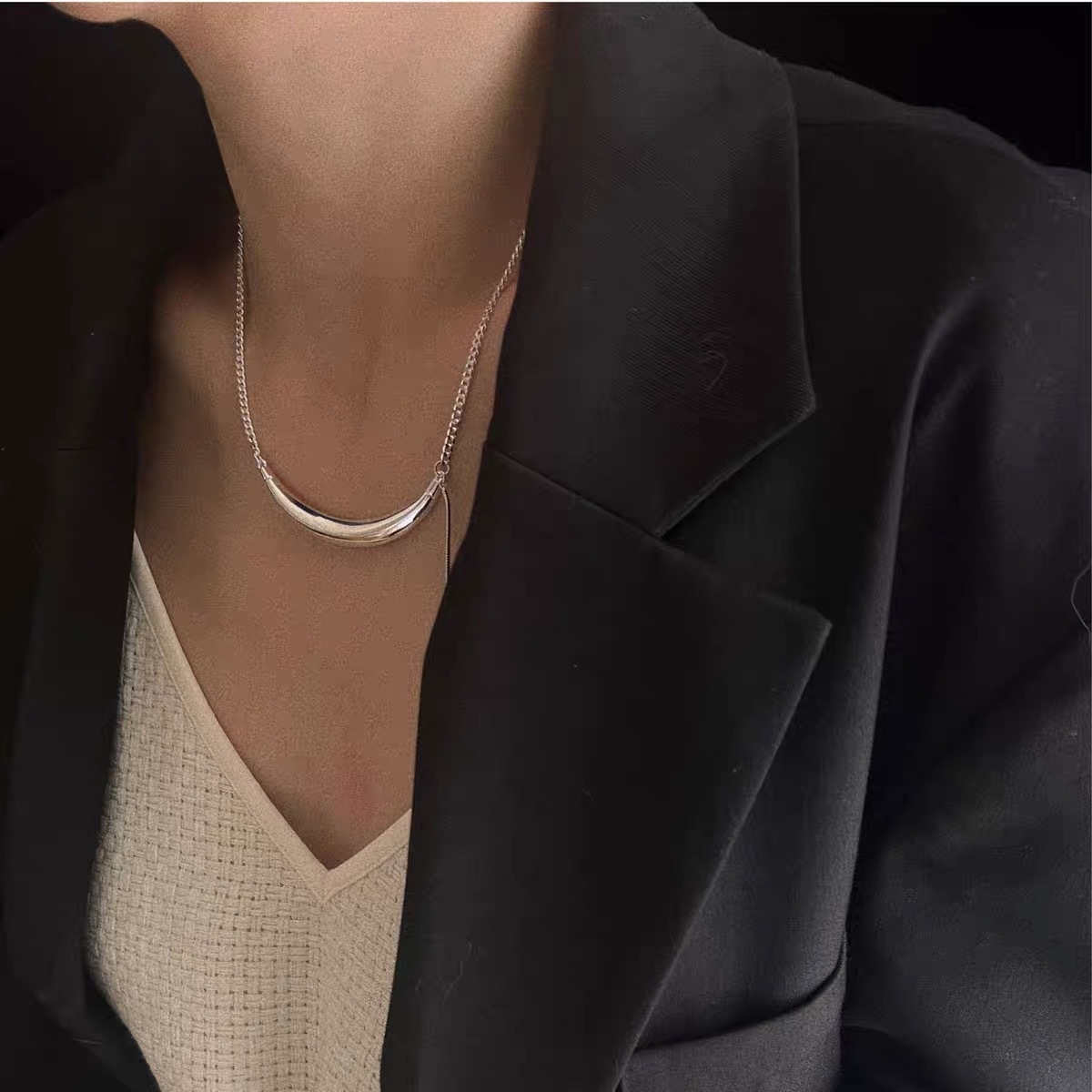Trendy Geometric Curved Titanium Steel Necklace