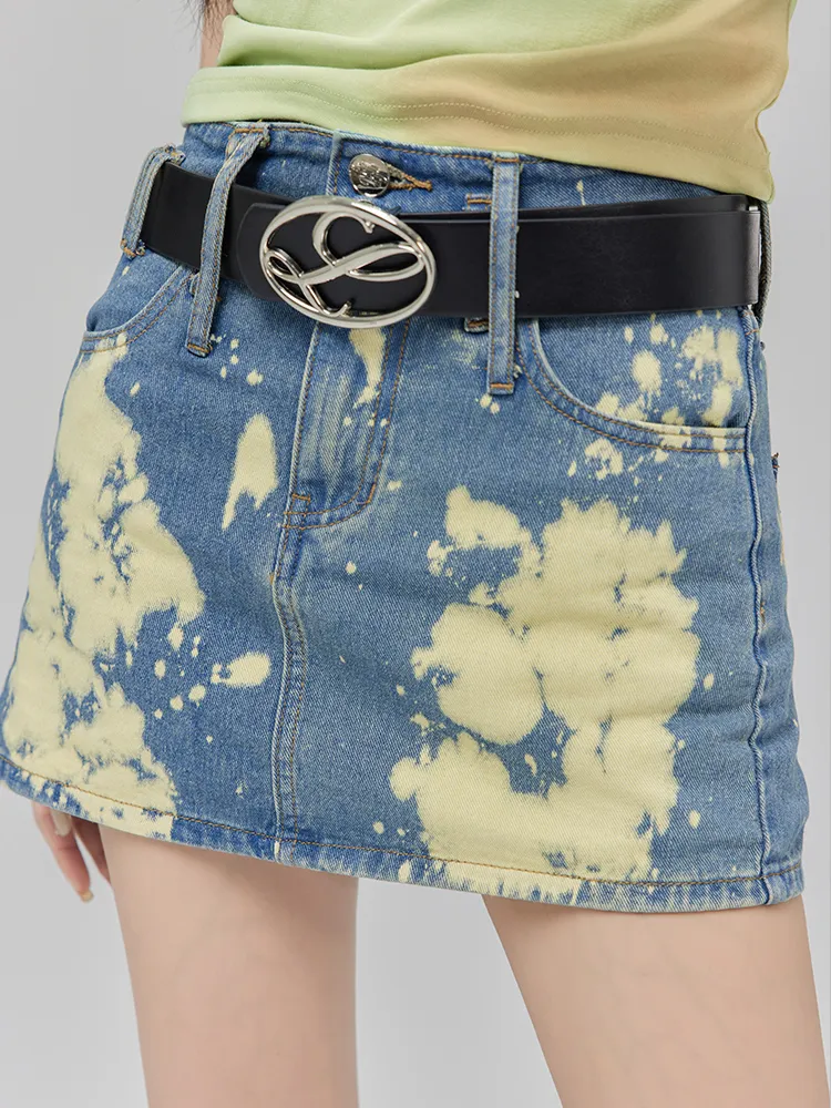 Women's Skirt Summer High Waist Slimming - Washed Denim Blue