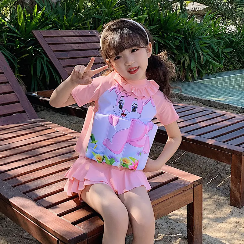 Children's Buoyant Swimwear Short-sleeve One-piece Dress Floating