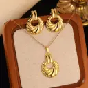 Stainless Steel Heart Bow Flower Necklace And Earrings Set view 14