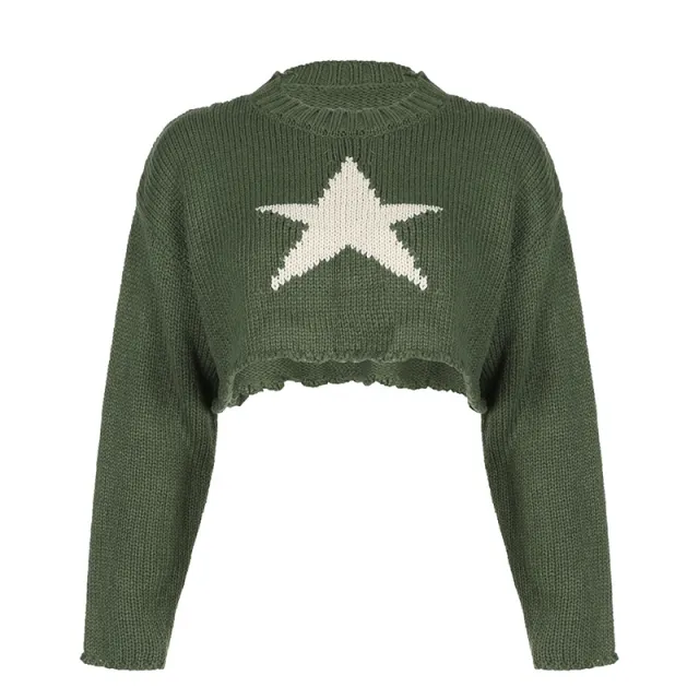 Original Mori Girl Pentagram Contrast Color Knitted Sweater Green - Shop at LoveMi