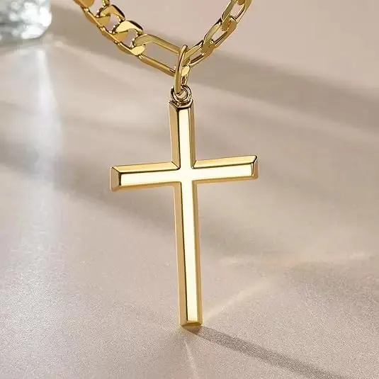 Mens Classic Minimalist Cross Pendant Necklace