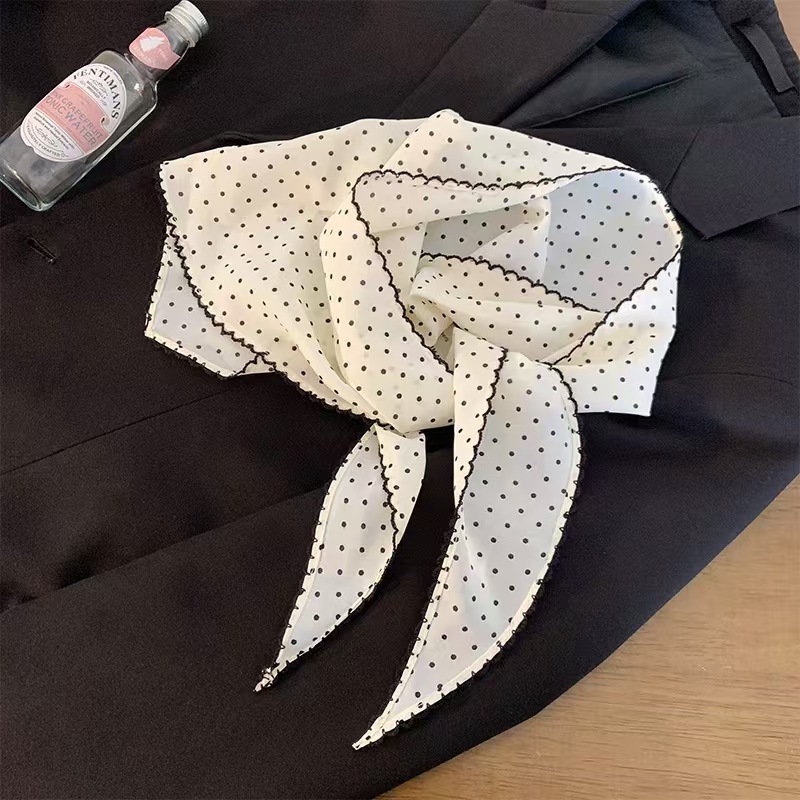 Women’s Korean-style Polka Dot Scarf Triangular Binder Lace-up Waist Decorative Summer – White