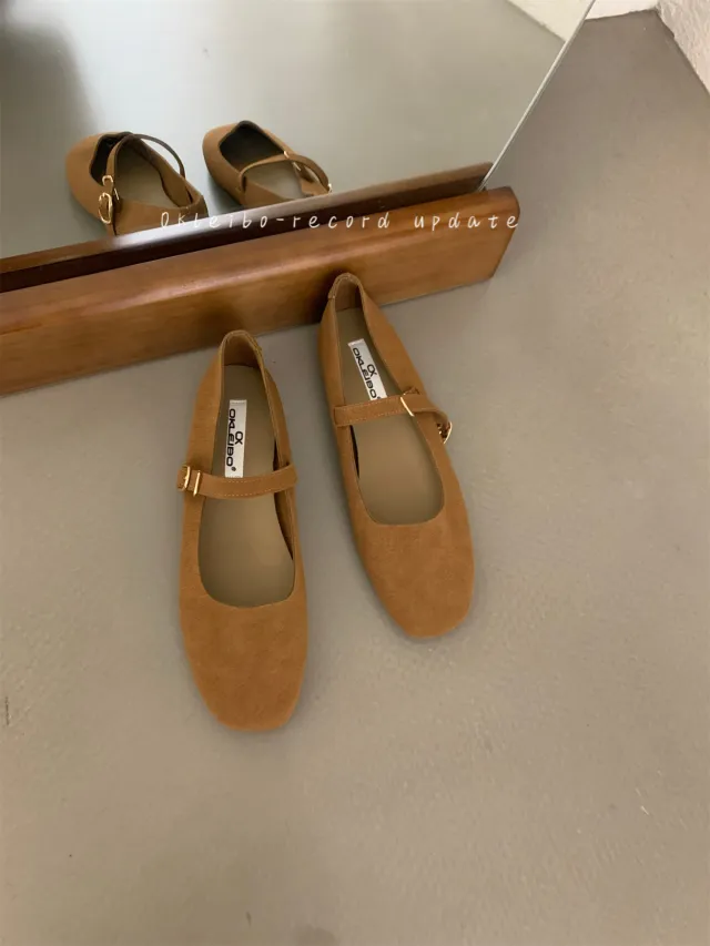 Spring New Retro Frosted Leather Simple Comfortable Soft Bottom Flat Low cut Shoes Camel - Shop at LoveMi