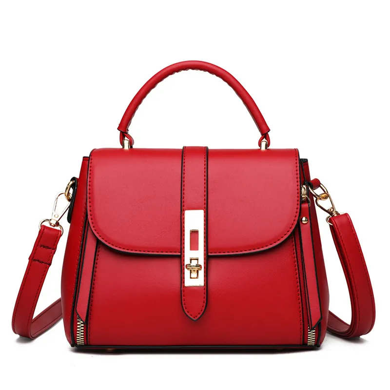 Women's Shoulder Bag Soft Leather Portable Messenger Bag - Red