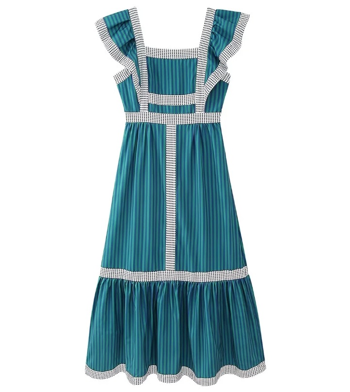 Women's Clothing Fashion Square Collar Color Contrast Patchwork Dress