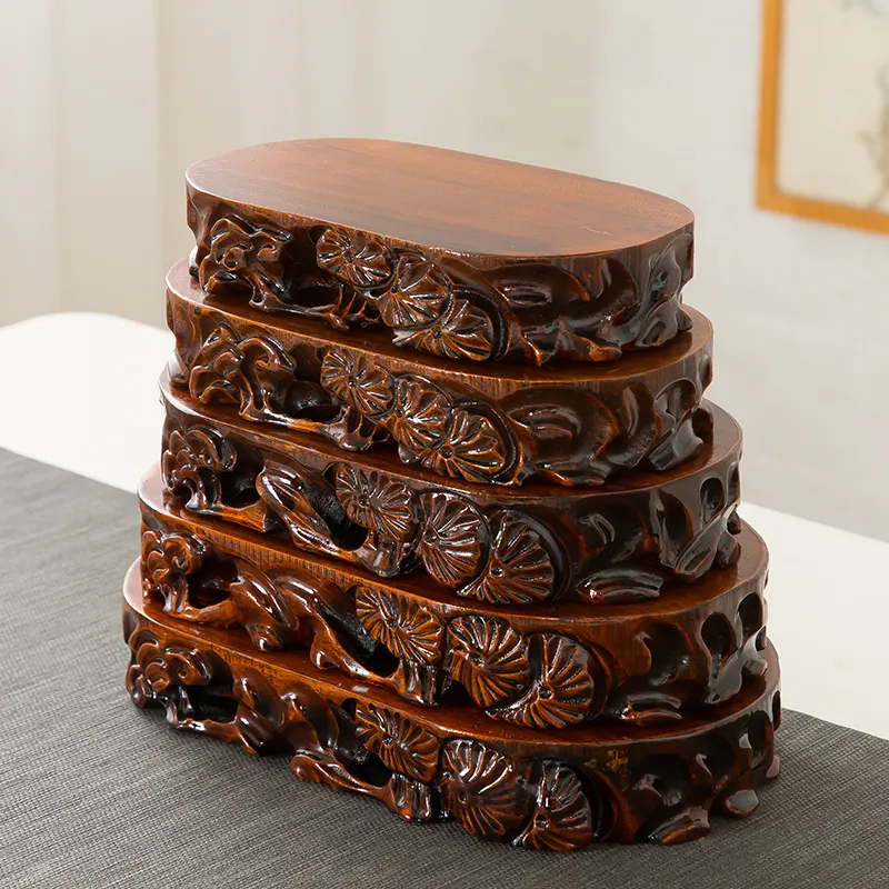 Solid Wood Base Buddha Statue Decoration Wooden Flower Stand