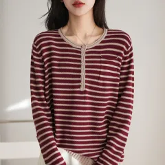 Bottoming Shirt Casual Loose Round Neck Sweater - Wine Red - View 1