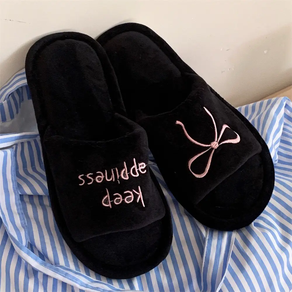 New Creative English Letters Ins Style Word Soft Flat Bottom Ladies Cotton Slippers