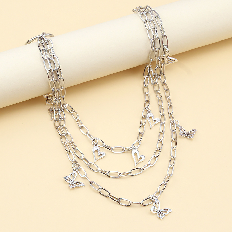 Metal Hollow Butterfly Pendant Phants Zipper Multi-layer Body Chains