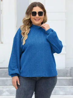 Lady's Pullover Tops Plus Size Half-turtleneck T-shirt Bottoming Shirt - Blue - View 1