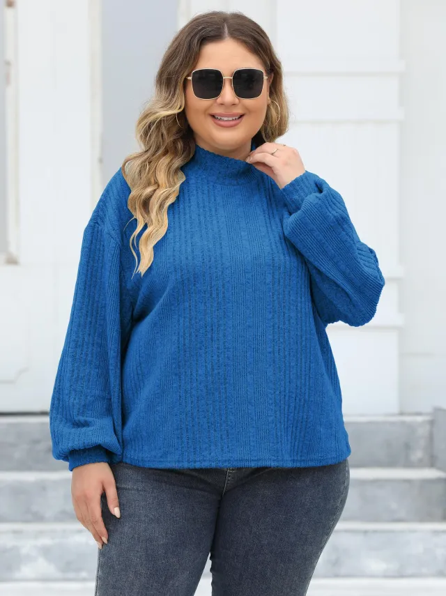 Lady's Pullover Tops Plus Size Half turtleneck T shirt Bottoming Shirt Blue - Shop at LoveMi