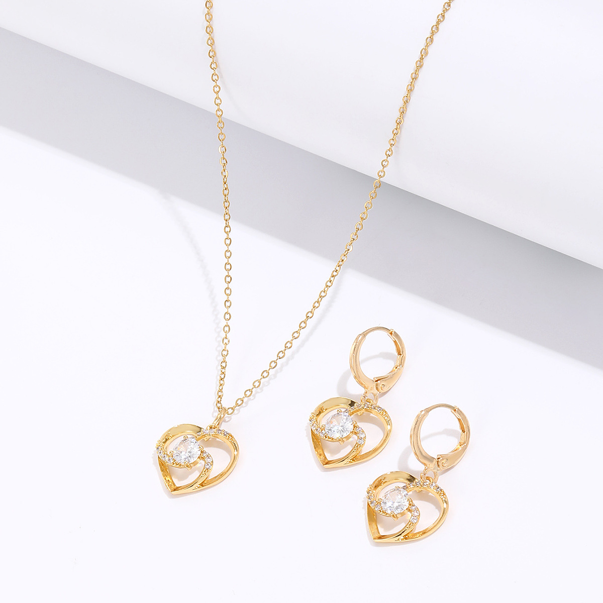 Fashion Three-line Cross Love Earrings And Necklace Set