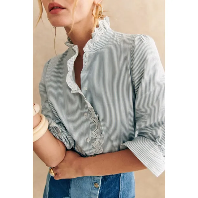Shiying Single Row Multi buckle Shirt For Women Blue Stripes - Shop at LoveMi