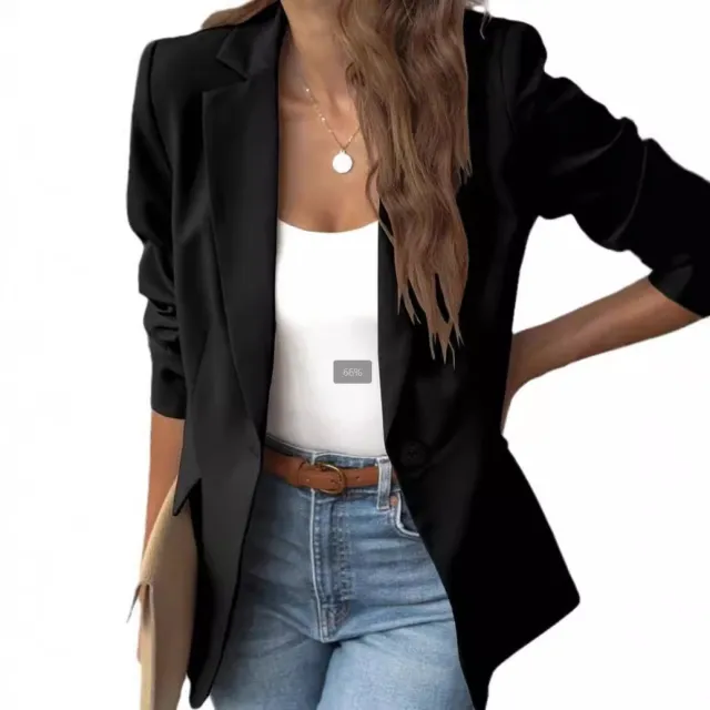 Long Sleeve Solid Color Small Suit One Button Jacket Black - Shop at LoveMi