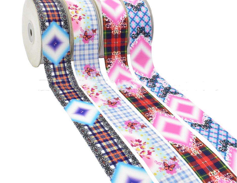 Digital Printing Ribbon Bow Handmade Webbing Satin Gradient Plaid — foto 15