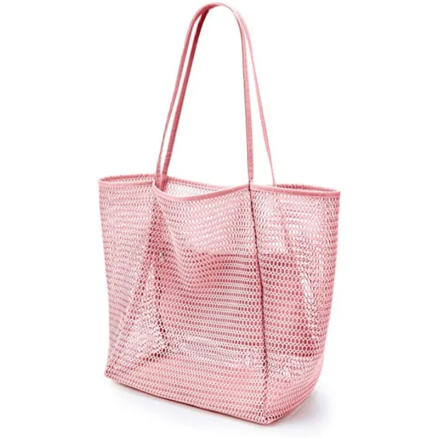 Beach Mesh Handbag Casual Women's Foldable Shoulder Bag Pink - Shop at LoveMi