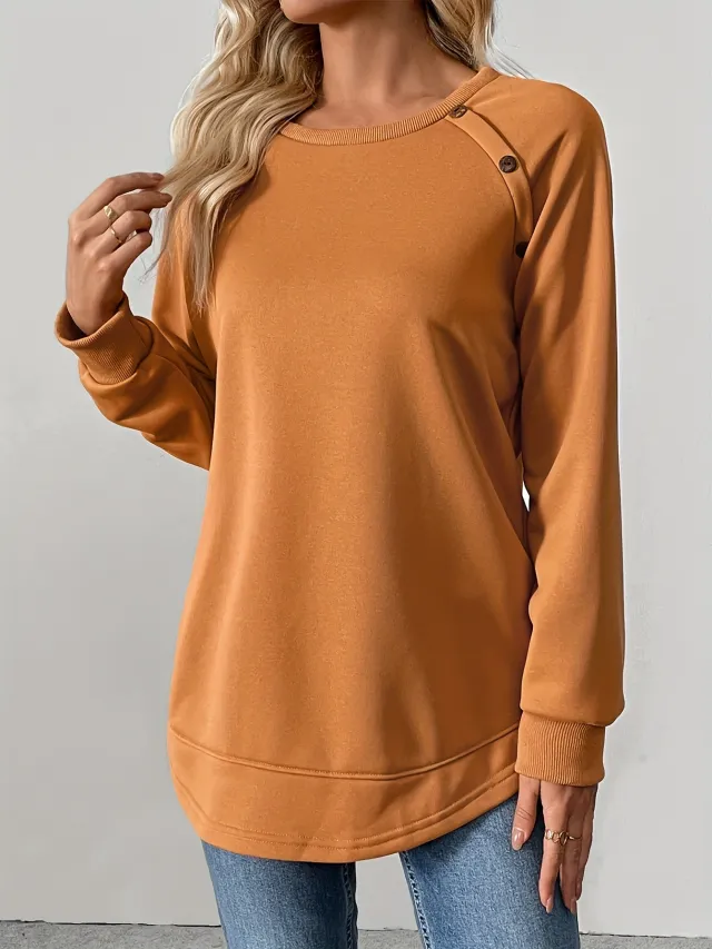 Round Neck Long Sleeve Loose Top Front Short Back Long Sweater For Women Orange - Shop at LoveMi
