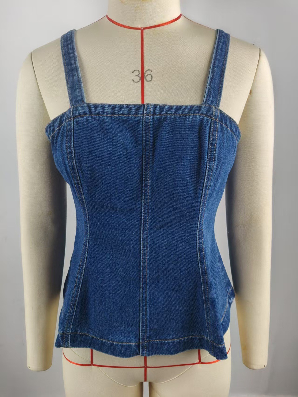 European And American Style Fashionable Simple Strap Denim Vest Top
