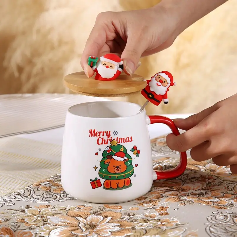 Cute Christmas Gift Mug With Lid And Spoon