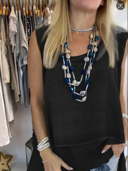 Plain Top Casual Fashion Camisole Long Hem Trousers Set Black - Shop at LoveMi