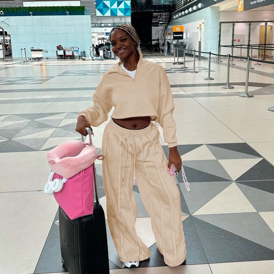 Women's Solid Color Casual Pullover Trousers Suit