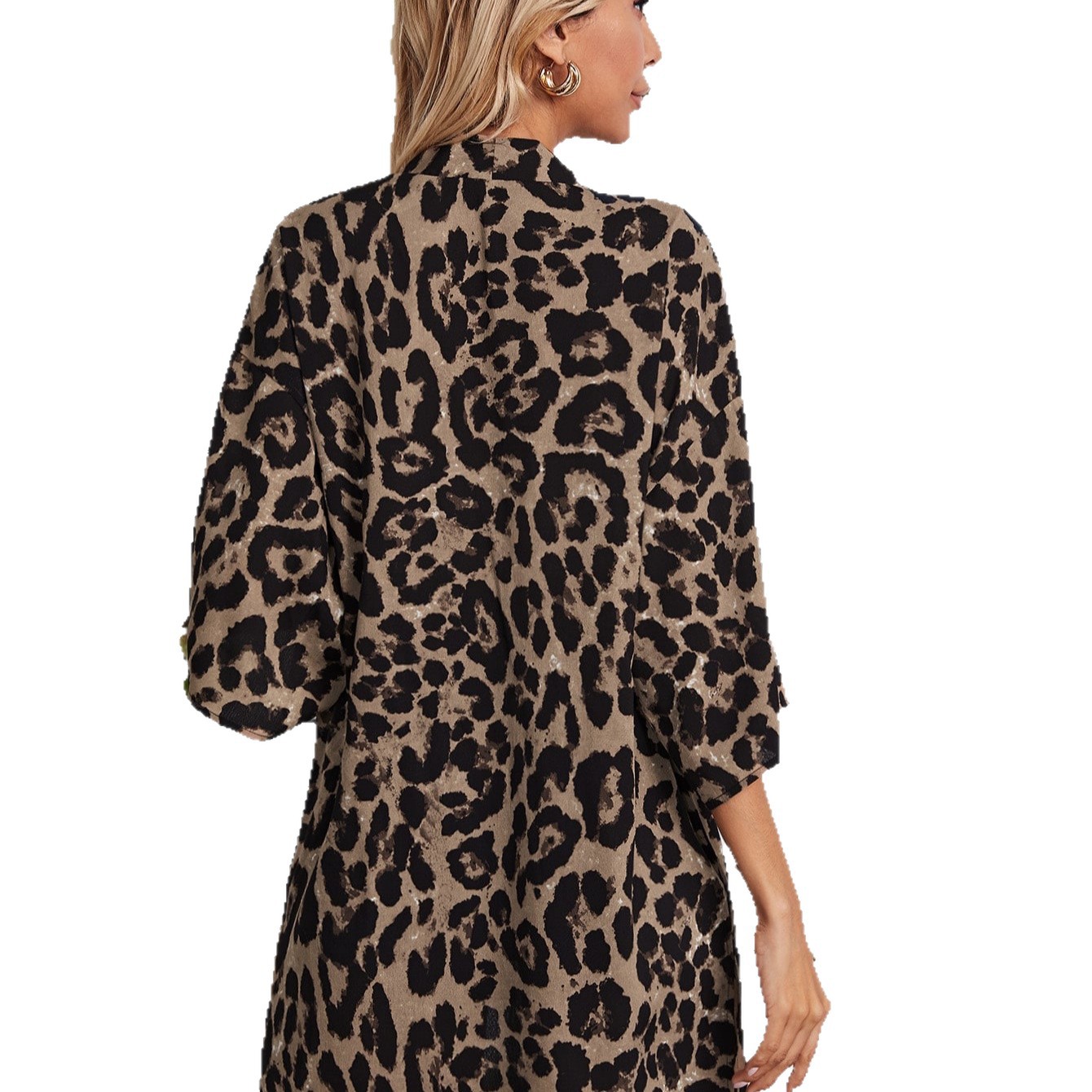 Sheer Leopard-Print Womens Casual Cardigan Coat 3