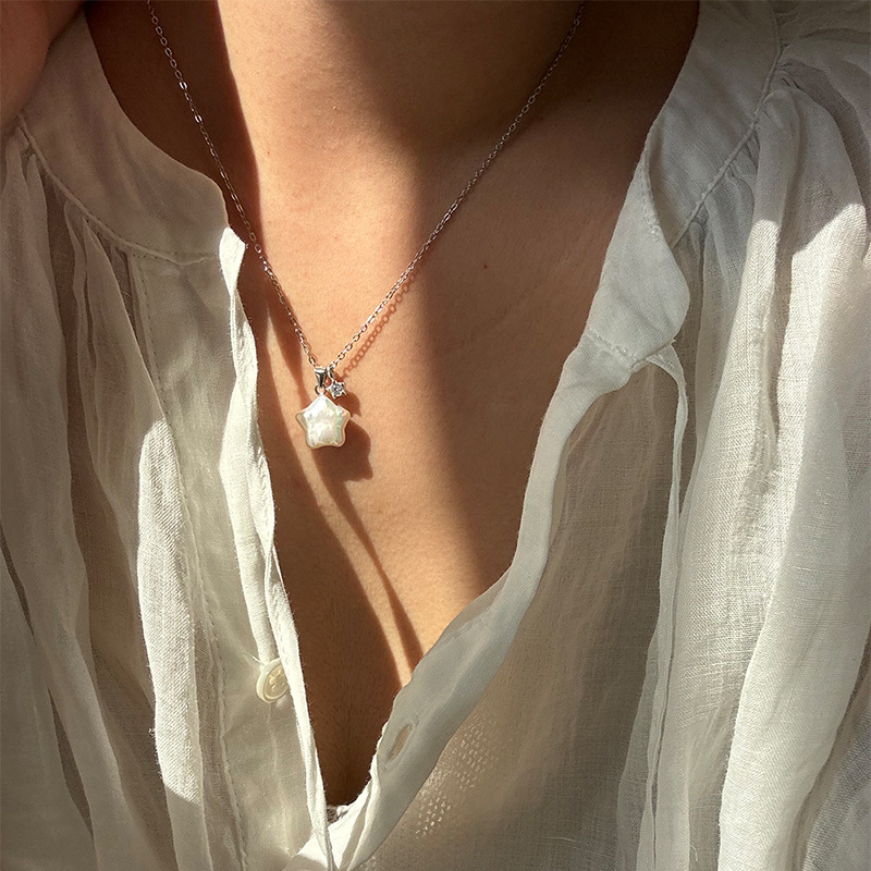 Starry Pearl Necklace For Women Solitaire Lucky Star Niche Design