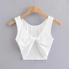 Women's Cross V-neck Knotted Chest-wrapped Vest - White - View 1