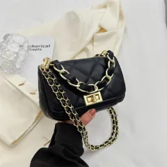 Simple Rhombus Chain Fashion High Sense Small Square Bag - Black - View 1
