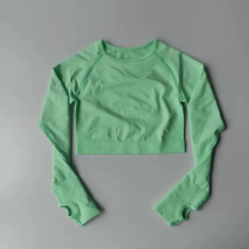 Sports T-shirt Quick-drying Tight High Elastic Short Seamless Long-sleeved Coat - Mint
