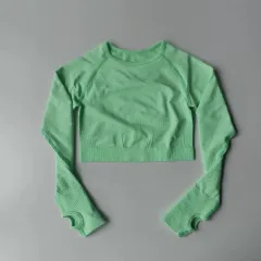 Sports T-shirt Quick-drying Tight High Elastic Short Seamless Long-sleeved Coat - Mint - View 1