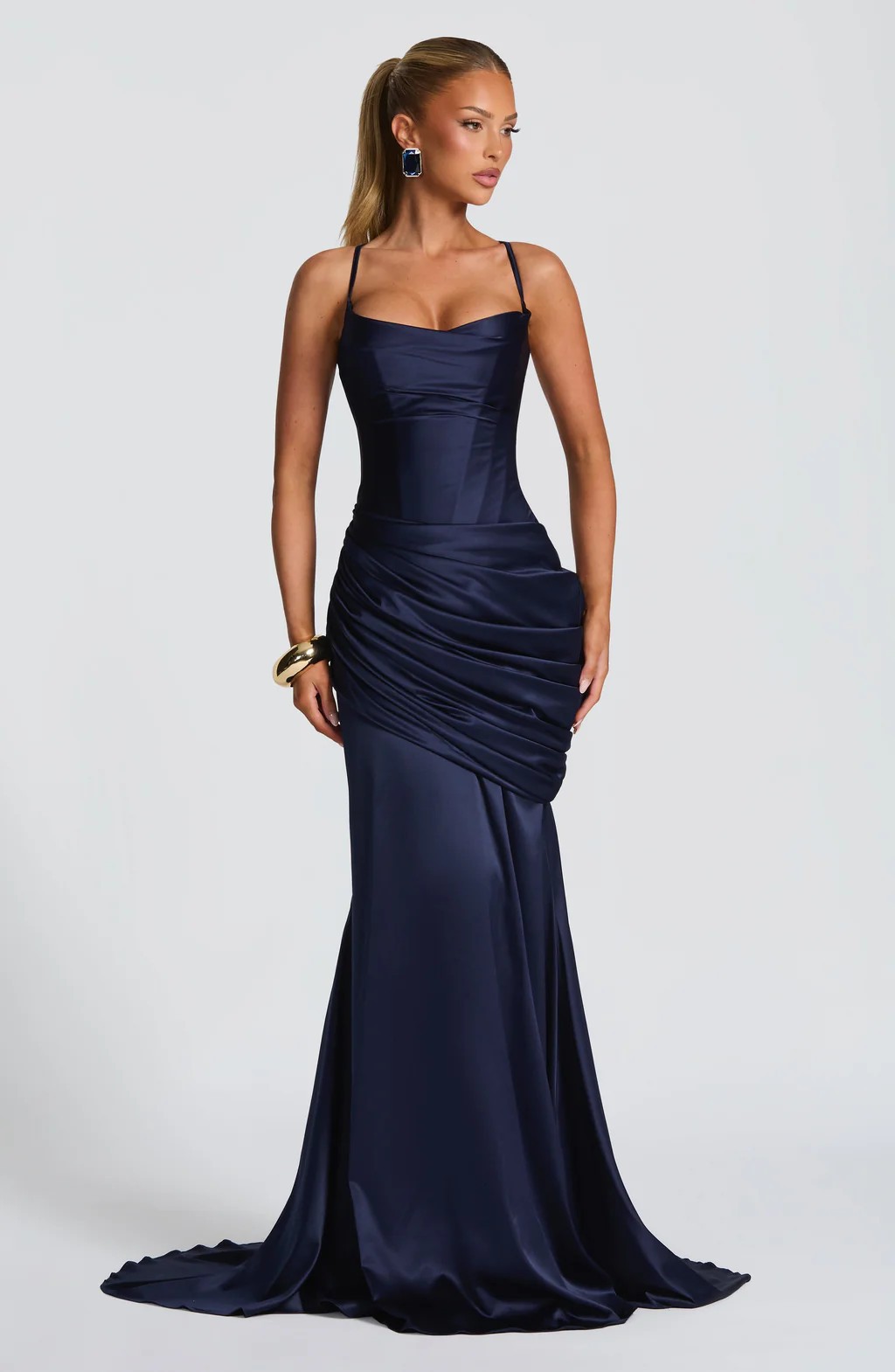 Womens Long Figure flattering Elegant Slip Dress Blue - Shop at LoveMi