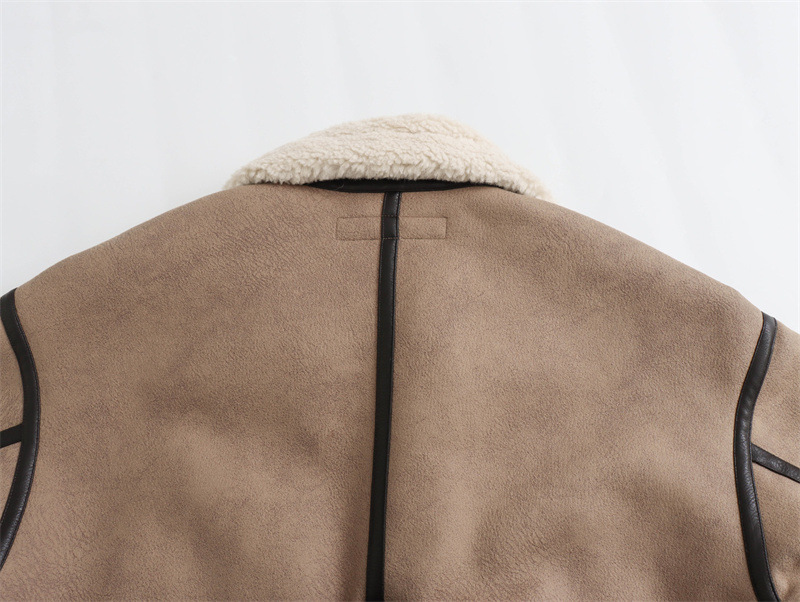 Women's Loose Long Sleeve Lamb Wool Splicing Coat