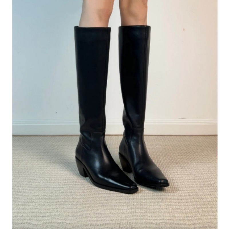 Retro Knee-high Boots With Chunky Heels Equestrian Style