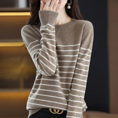 Autumn And Winter Women's Wool Sweater New Fashion Round Neck Inner Wear Camel - Shop at LoveMi