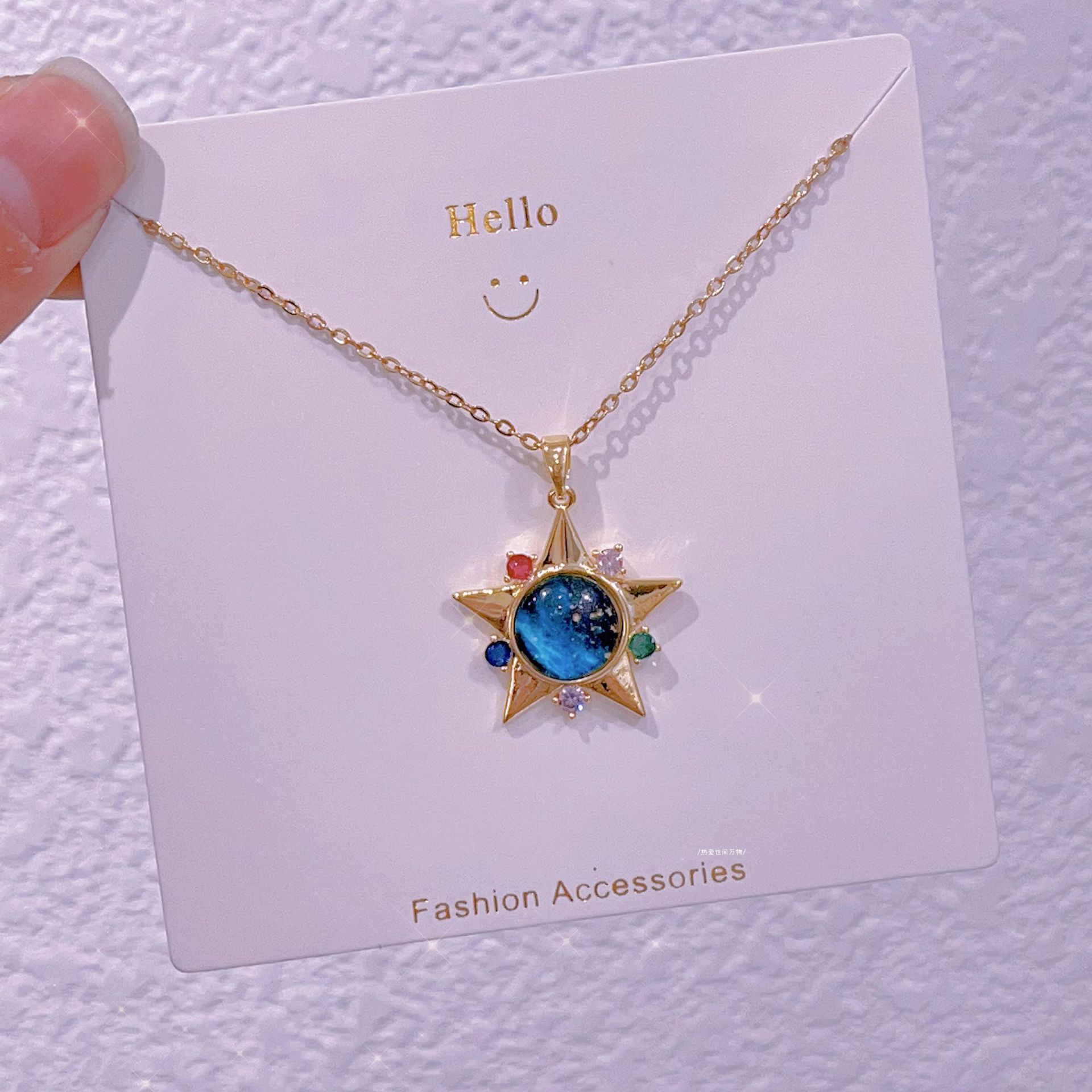 Starry Sky And Planets Modeling Titanium Steel Clavicle Chain Universe Star River Pendant