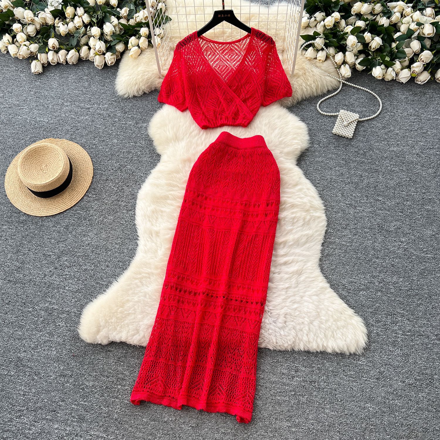 Knitted Top High Waist Sheath Skirt