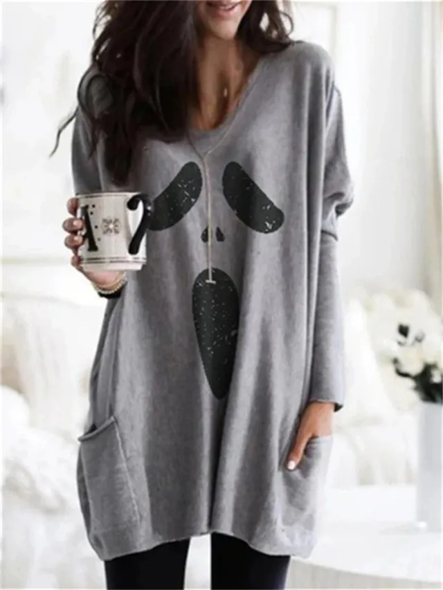 Huangshi Printed Long Sleeve Color Matching Casual Pocket T shirt Fl1G221911C - Shop at LoveMi
