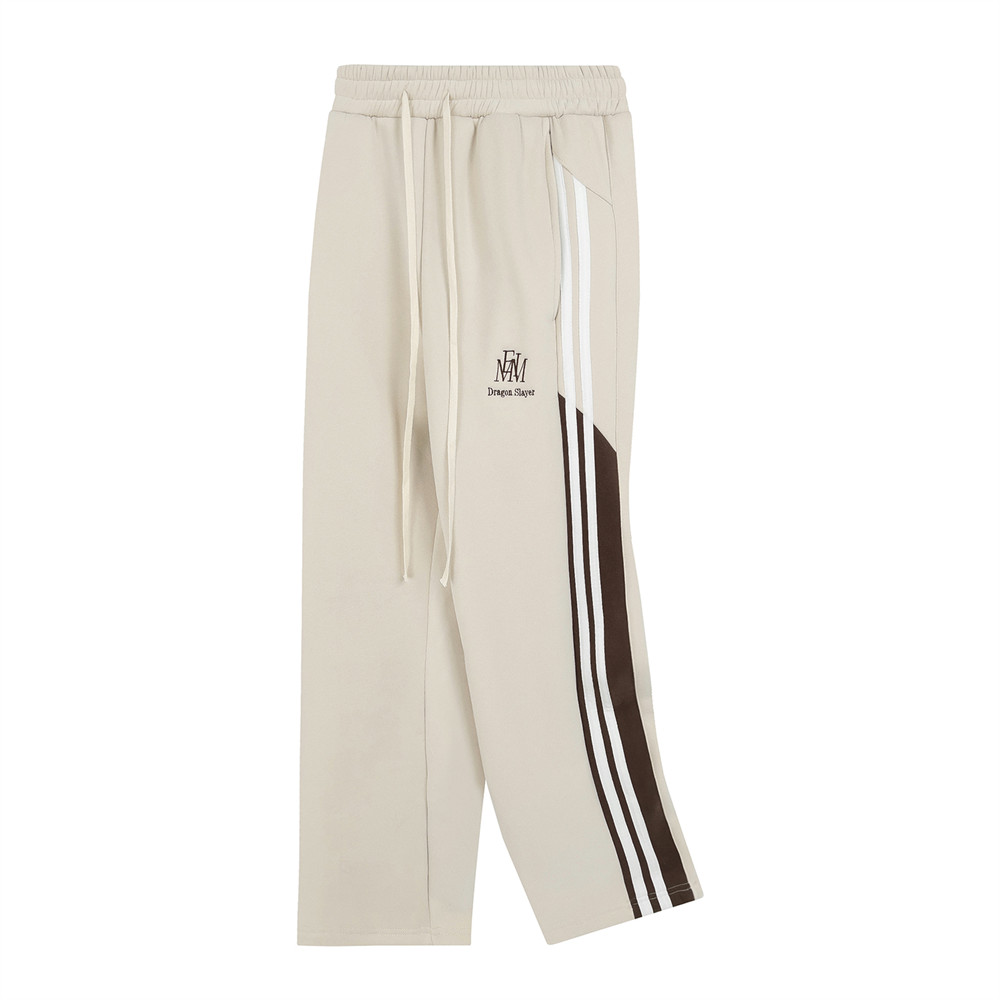 Men's Side Ribbon Matching Striped Loose Straight Pants - Image 5