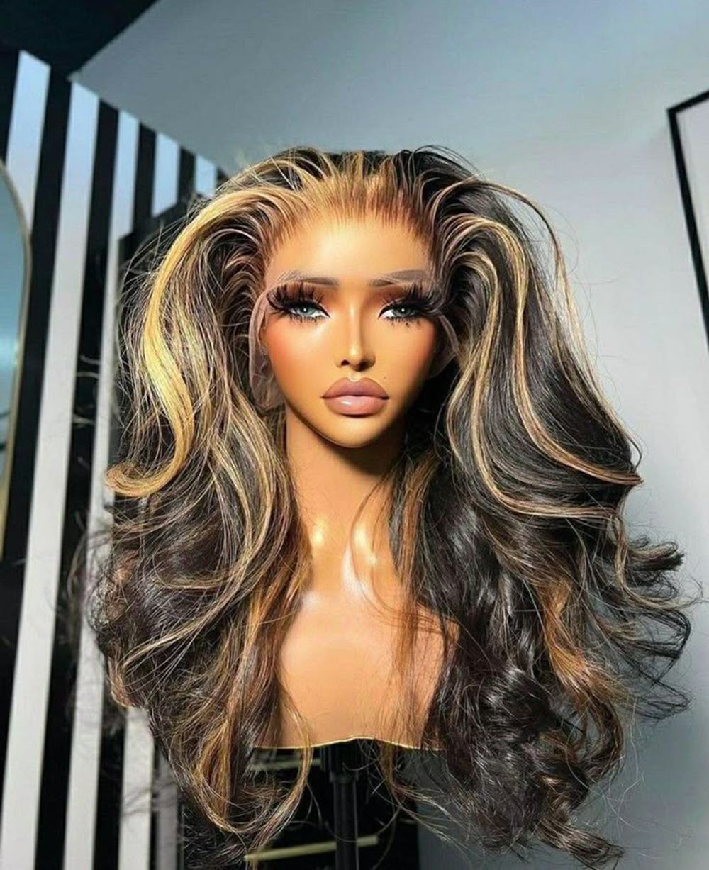 Highlight Ombre Lace Front Wavy Lace Glueless Wig 8